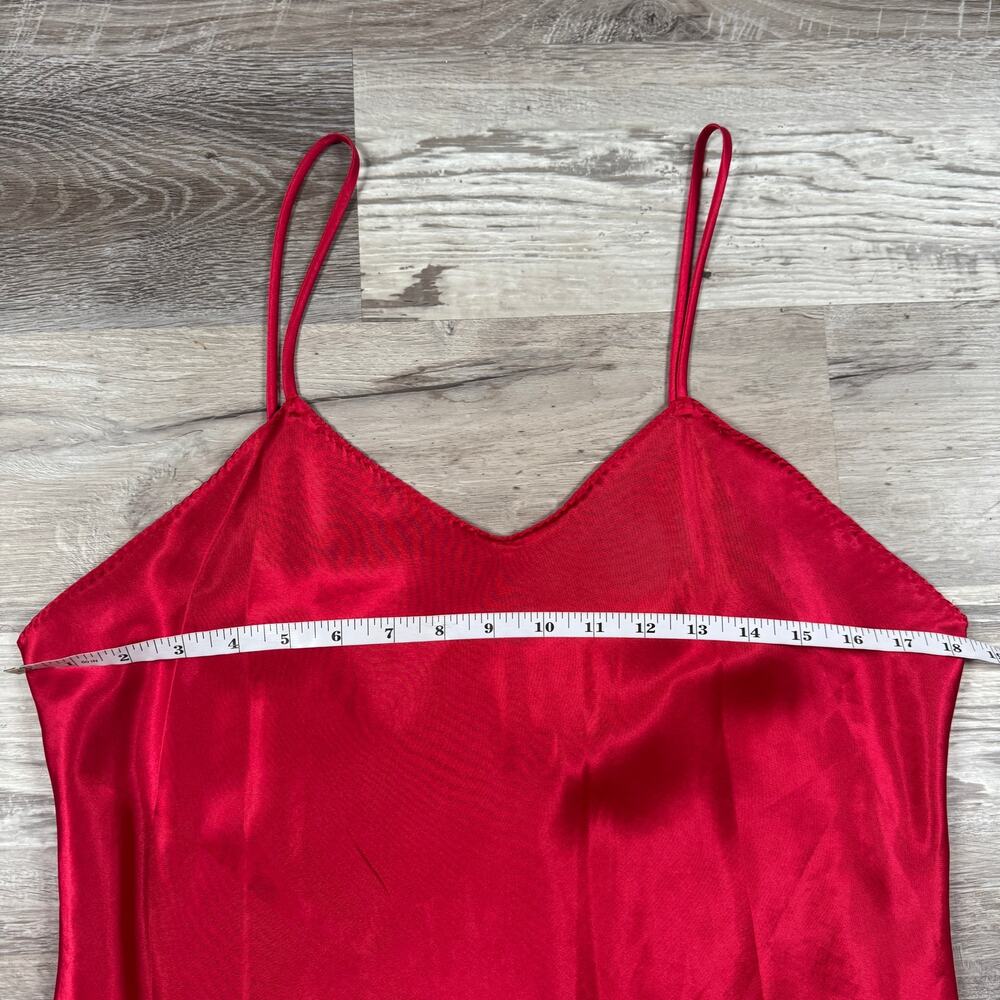 Vintage 90s Red Satin Slip Dress Ruffle Hem Nightgown Coquette Boudoir Y2K M - Picture 5 of 6